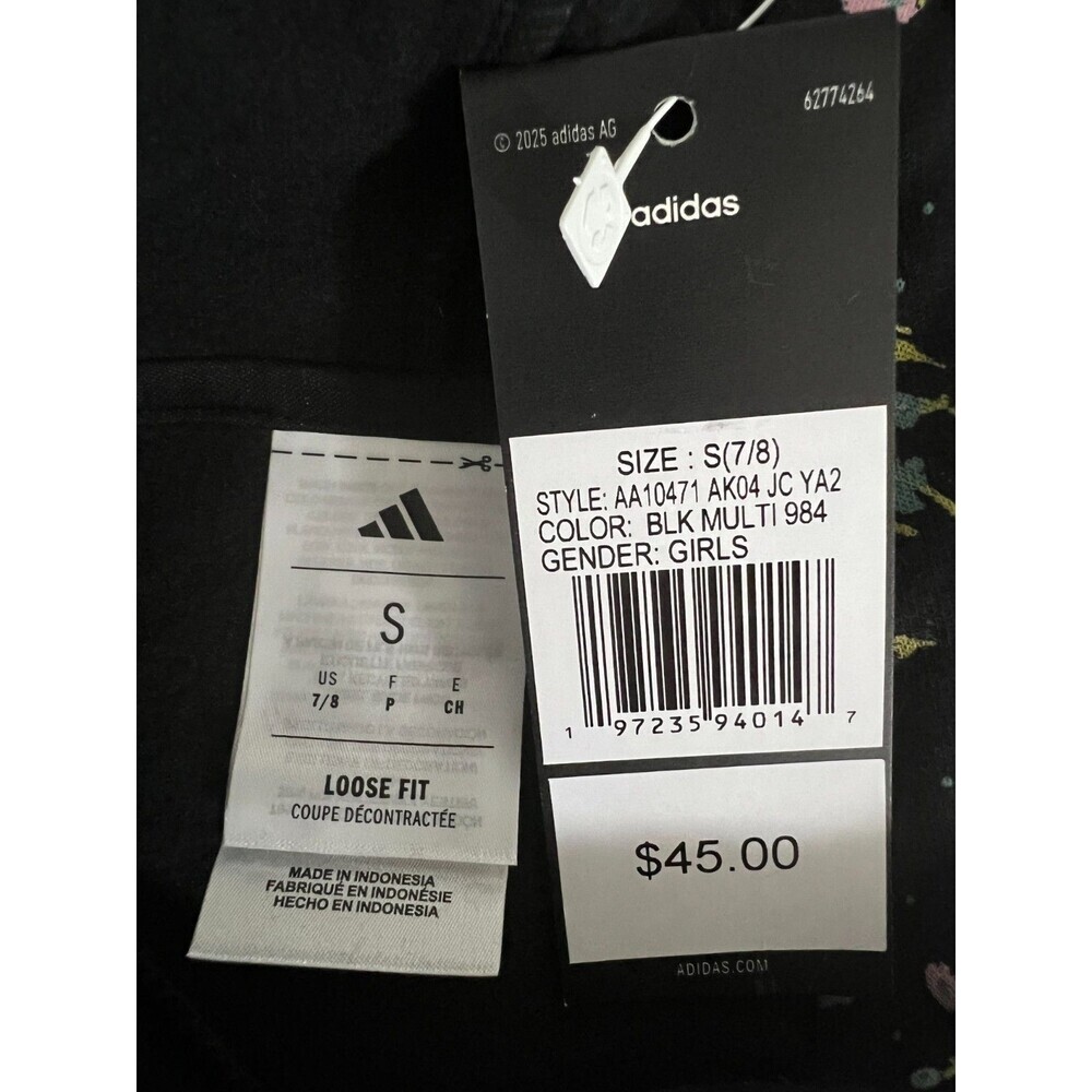 Adidas Girls Floral Hoodie Black Multicolor Pullover Sweatshirt Size S 7/8 NWT - Picture 6 of 8